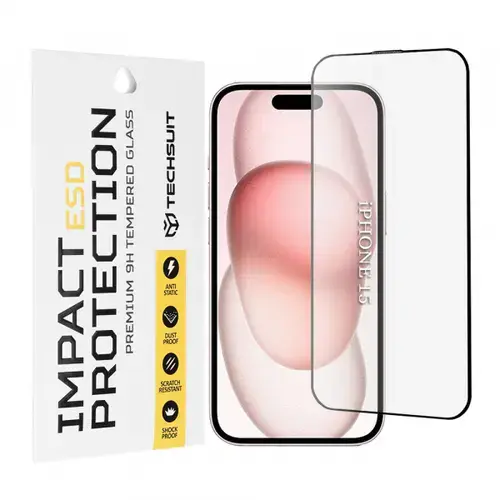 Folie de protectie Ecran Techsuit pentru Apple iPhone 16 / 15, Sticla Securizata, Full Glue