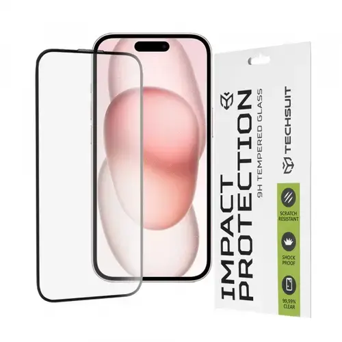 Folie de protectie Ecran Techsuit pentru Apple iPhone 16 / 15, Sticla Securizata, Full Glue, 111D