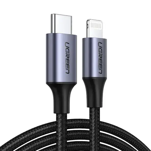 Cablu de date UGREEN Aluminum Shell Braided, USB-C - Lightning,  1m, Negru