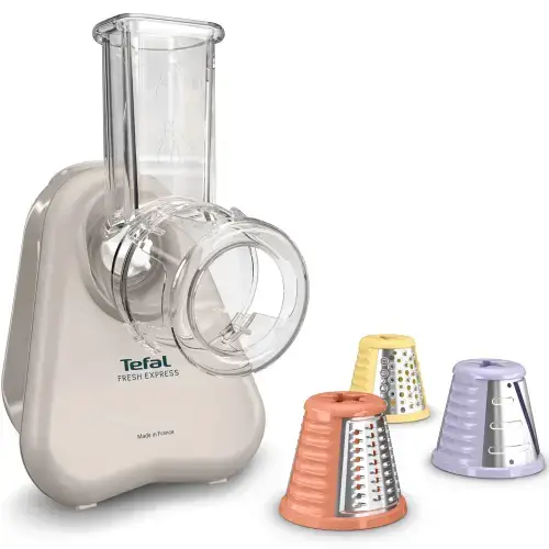 Razatoare electrica Tefal Fresh Express DN853BE0, 150W, 3 in 1, 3 conuri detasabile pentru feliare, maruntire si taiere cuburi, compatibil masina de spalat vase, design compact (Gri)