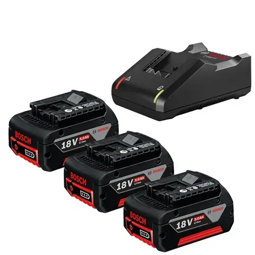 Set 3 acumulatori si incarcator rapid Bosch Prifessional 0615990L3T, 18 V, 5 Ah, tehnologie CoolPack