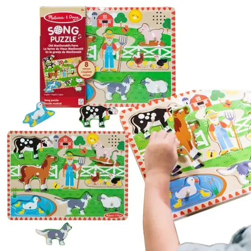 Set Puzzle muzical din lemn Spin Master,  8 piese, cu tabla interactiva, 2 ani+, Multicolor