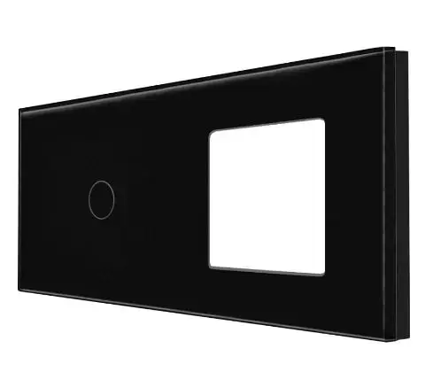 Panou Intrerupator Simplu cu Touch si Priza Simpla Din Sticla LUXION (Negru)