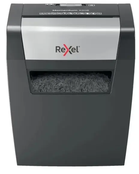 Distrugator documente manual Rexel Momentum X308 RX-2104570EU, P3, Cross-cut, 8 Coli, 15 L (Negru)