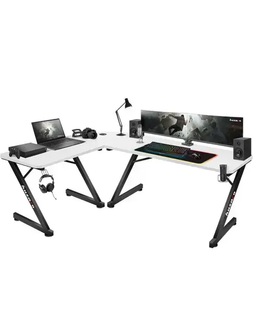 Birou gaming Huzaro Hero 7.0, Carbon, Aluminiu, Picioare ajustabile (Alb)
