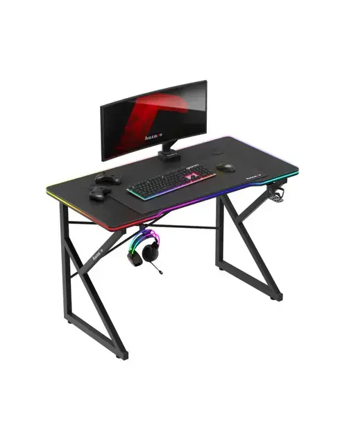 Birou gaming Huzaro Hero 1.7 RGB, 366 efecte lumini, Suport casti si pahar (Negru)