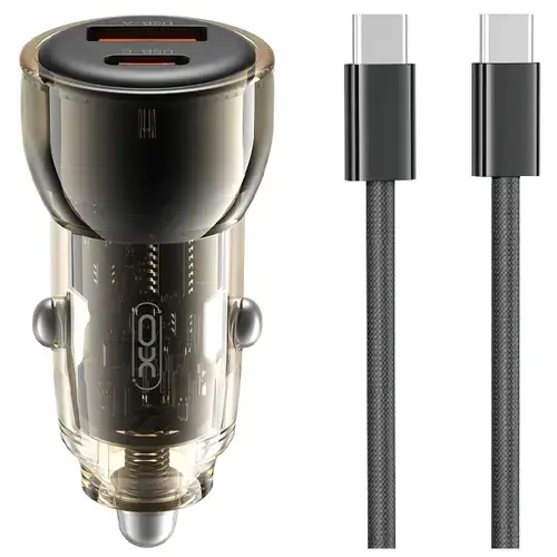 Incarcator Auto Cu Cablu USB-C XO Design CC60, 60W, 3A, 1 x USB-A - 1 x USB-C, Negru