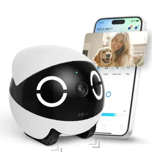 Robot insotitor cu camera de supraveghere interior Enabot ROLA Mini Companion Robot, 2K 2304*1296, Autonomie 25 zile, Control prin aplicatie, Wi-Fi Dual-Band (Alb)