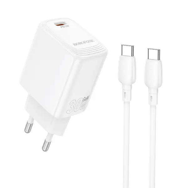 Incarcator Retea Cu Cablu USB-C Borofone BN28 Fuente, 30W, 3A, 1 x USB-C, Alb