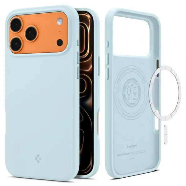 Husa MagSafe pentru Apple iPhone 17 Pro Max, Spigen, Silicone Fit, Bleu ACS10273