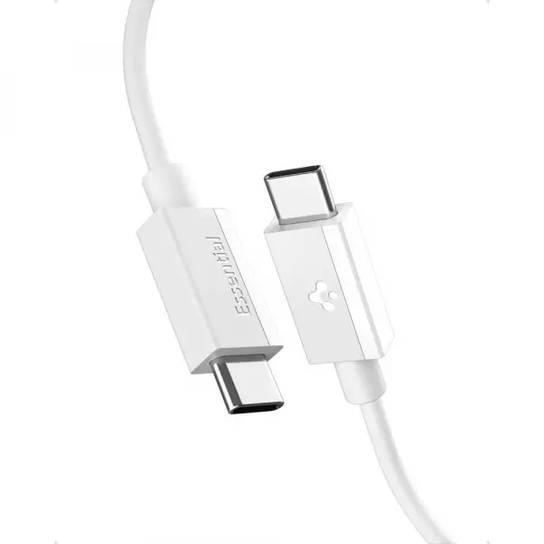 Cablu Date si Incarcare USB-C - USB-C Spigen Essential, 60W, 2m, Alb ACA08719