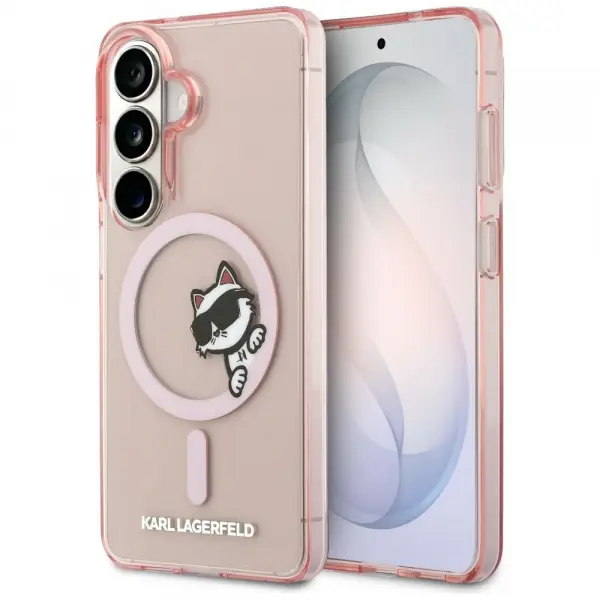 Husa MagSafe pentru Samsung Galaxy S26 S942, Karl Lagerfeld, IML Choupette Peekaboo Logo, Roz