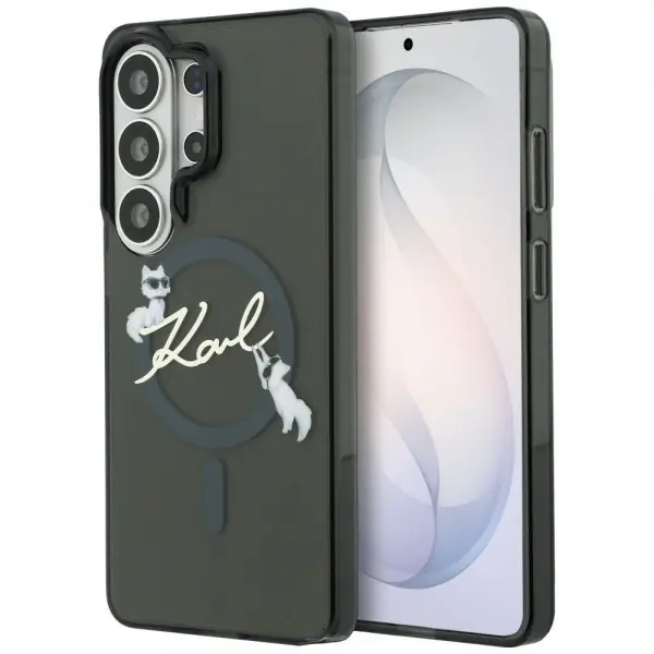 Husa MagSafe pentru Samsung Galaxy S26 Ultra S948, Karl Lagerfeld, IML Choupette Karl Script Logo, Neagra
