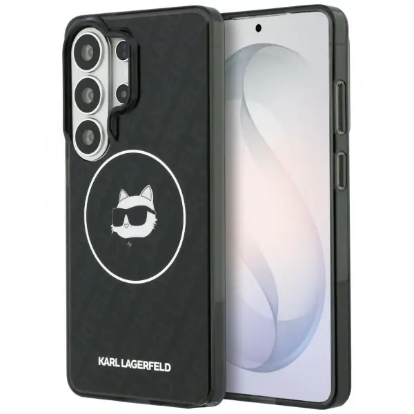 Husa MagSafe pentru Samsung Galaxy S26 Ultra S948, Karl Lagerfeld, IML Choupette Head on KL Repeated Logo, Neagra