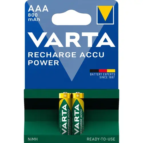 Baterii, VARTA, POWER, AAA, 800 mAh, BL2, Verde/Galben