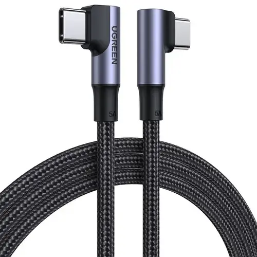 Cablu Date si Incarcare USB Type-C la USB Type-C UGREEN US334, Angled 90, 2 m, 5A, 100W, Negru