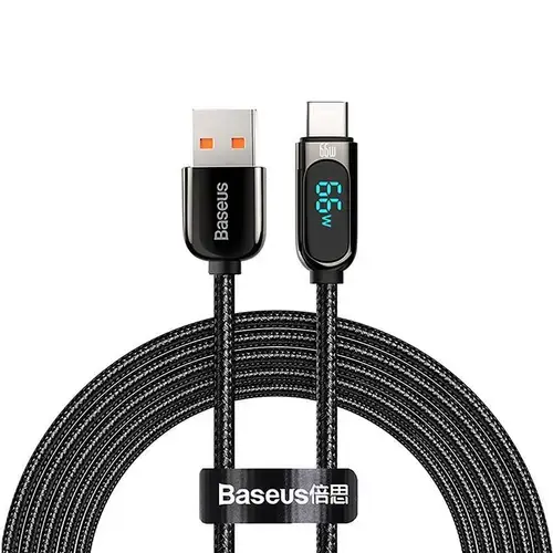 Cablu pentru incarcare si transfer de date Baseus Display, USB/USB Type-C, 66W, 1m, Negru