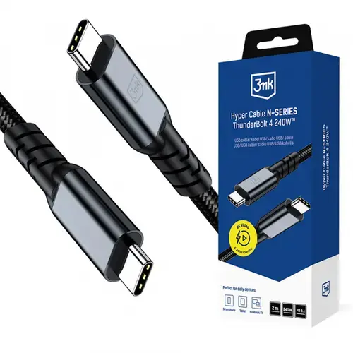 Cablu Date si Incarcare USB-C - USB-C 3MK Hyper N Thunderbolt 4, 240W, 2m, Negru