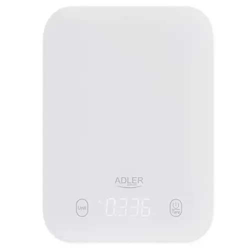 Cantar de bucatarie Adler AD 3181w, 10 kg, Precizie 1 g, Functie Tara, Afisaj LED, Unitati de masura kg, lb, g (Alb)