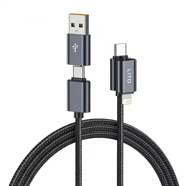 Cablu Date si Incarcare USB-C / USB-A - USB-C / Lightning Lito LD21, 100W, 1m, Negru