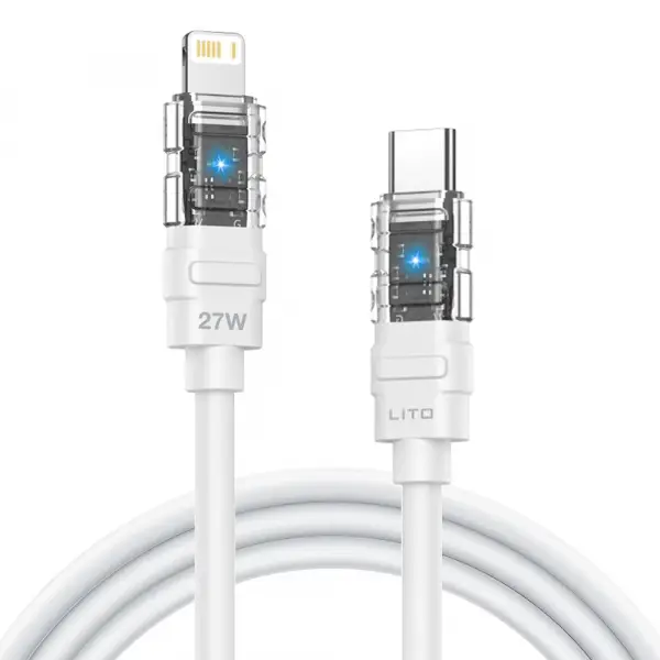 Cablu Date si Incarcare USB-C - Lightning Lito LD05, 27W, 1m, Alb