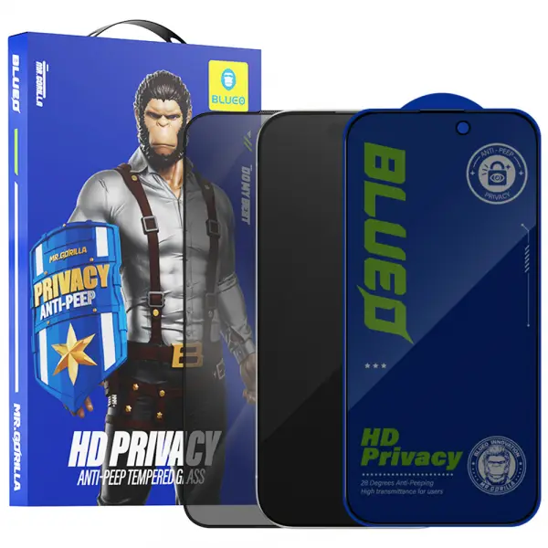 Folie de protectie Ecran Privacy Blueo Anti-Peep pentru Apple iPhone 16 / 15, Sticla Securizata, Full Glue