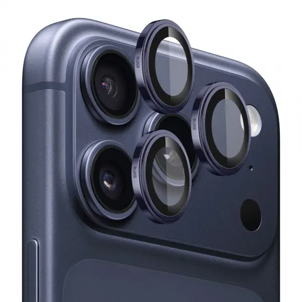Folie de protectie Camera Spate Blueo Sapphire Crystal pentru Apple iPhone 17 Pro Max / 17 Pro, Sticla Securizata, Albastra Inchis