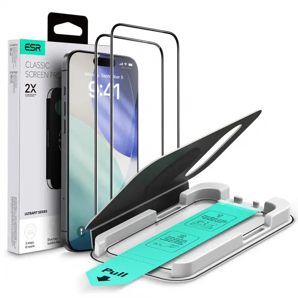 Folie de protectie Ecran ESR UltraFit pentru Apple iPhone 17 Air, Sticla Securizata, Full Glue, Set 2 bucati, Neagra