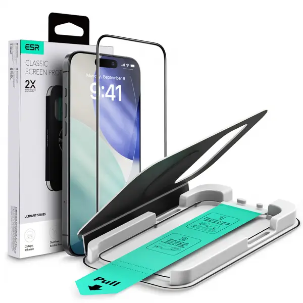 Folie de protectie Ecran ESR UltraFit pentru Apple iPhone 17 Air, Sticla Securizata, Full Glue, Neagra