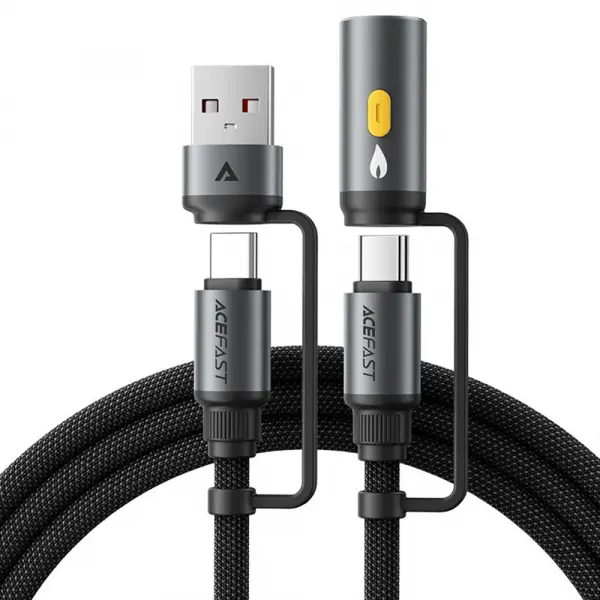 Cablu Date si Incarcare USB-C / USB-A - USB-C / Bricheta Electrica Acefast J6, 60W, 1.2m, Negru