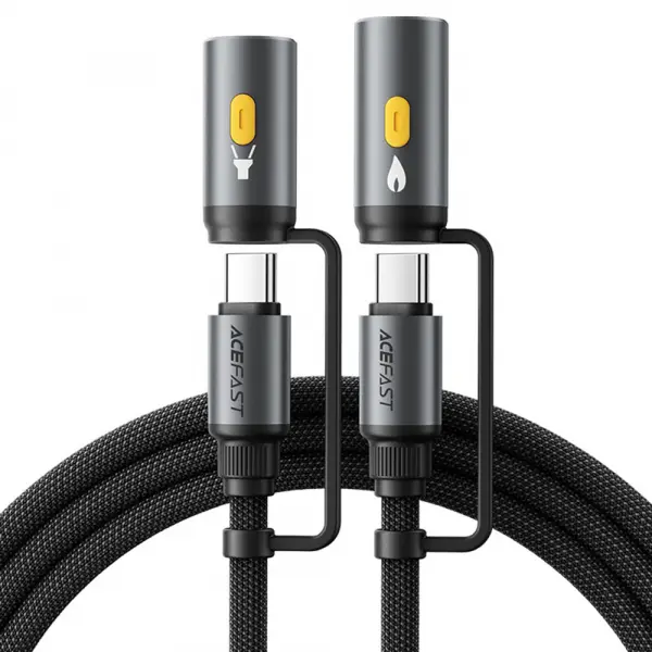 Cablu Date si Incarcare USB-C / Lanterna - USB-C / Bricheta Electrica Acefast J4, 60W, 1.2m, Negru