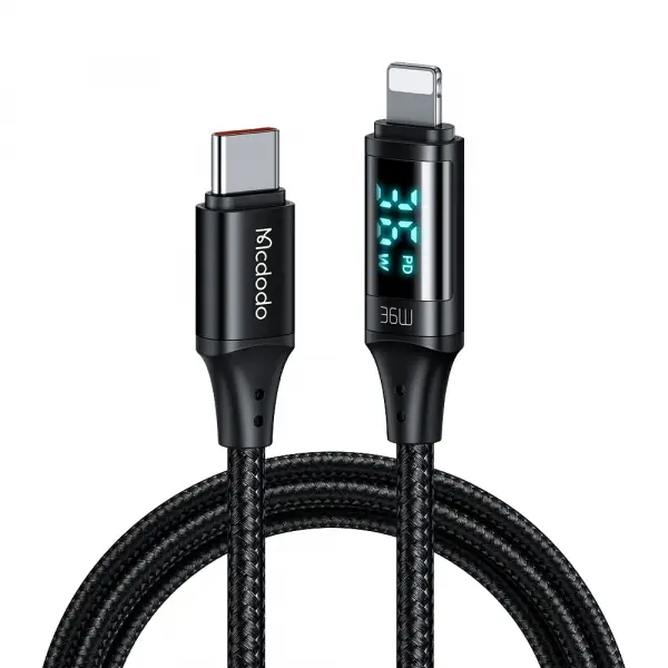 Cablu Date si Incarcare USB-C - Lightning McDodo CA-1030 Display, 36W, 1.2m, Negru