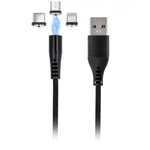 Cablu Date si Incarcare USB-A - Lightning / microUSB / USB-C MaXlife MXUC-02-2 3in1, 18W, 1m, Negru
