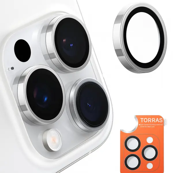 Folie de protectie Camera Spate Torras Lensguard pentru Apple iPhone 16 Pro Max / 16 Pro, Sticla Securizata, Gri Metalic