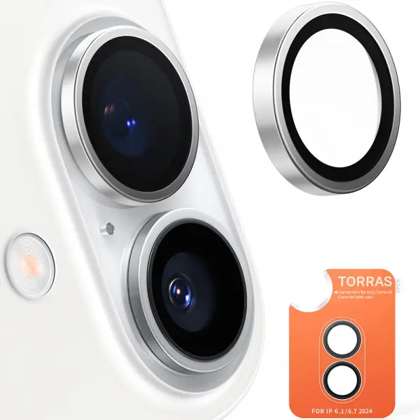 Folie de protectie Camera Spate Torras Lensguard pentru Apple iPhone 16 Plus / 16, Sticla Securizata, Gri Metalic