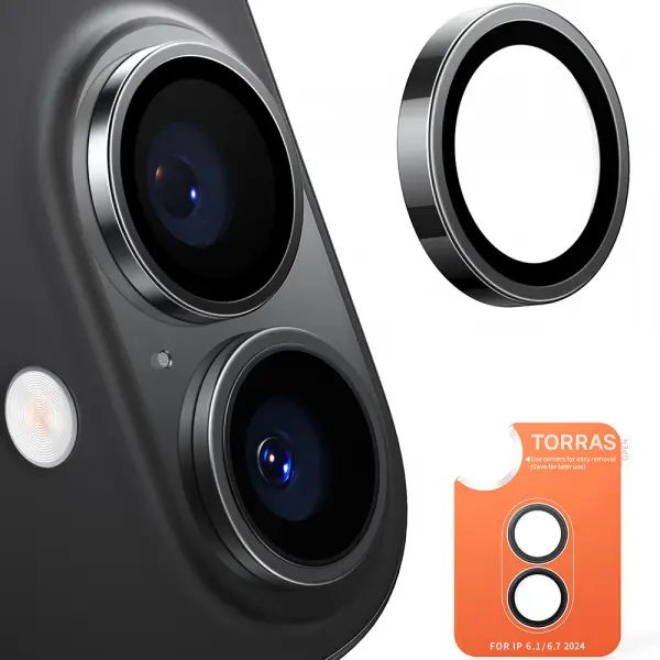 Folie de protectie Camera Spate Torras Lensguard pentru Apple iPhone 16 Plus / 16, Sticla Securizata, Neagra