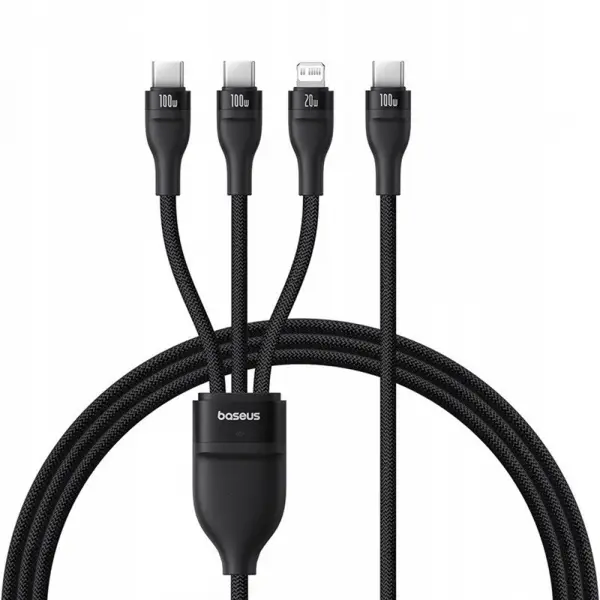 Cablu Incarcare USB-C - Lightning / 2 x USB-C Baseus Flash Series III 3in1, 100W, 1.5m, Negru P10377502111-00