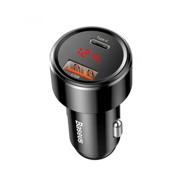 Incarcator Auto Baseus Magic Display Series, 45W, 6A, 1 x USB-A - 1 x USB-C, Negru CCMLC20C-01