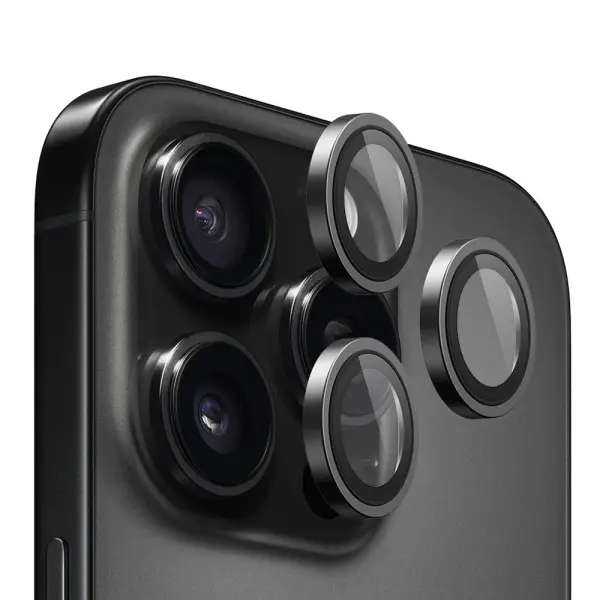 Folie de protectie Camera Spate Blueo Metal Frame pentru Apple iPhone 16 Pro Max / 16 Pro, Sticla Securizata, Neagra