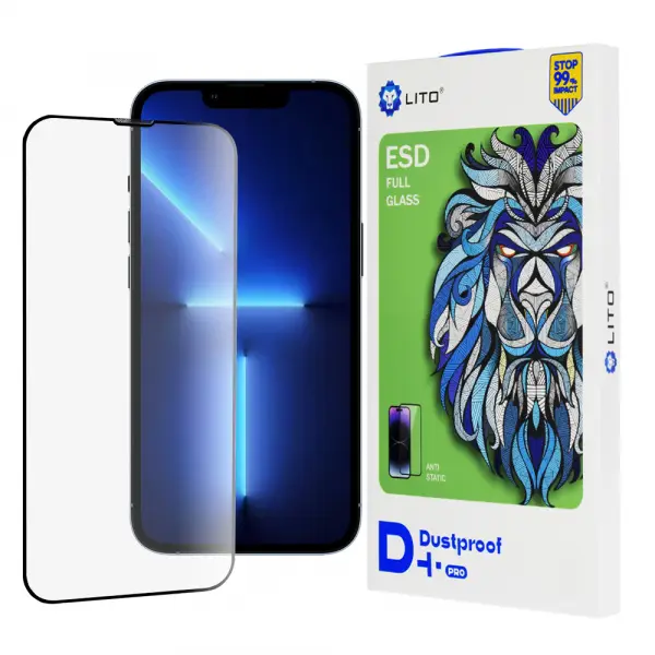 Folie de protectie Ecran Lito D+ Pro Dustproof pentru Apple iPhone 14 Plus / 13 Pro Max, Sticla Securizata, Full Glue, Neagra