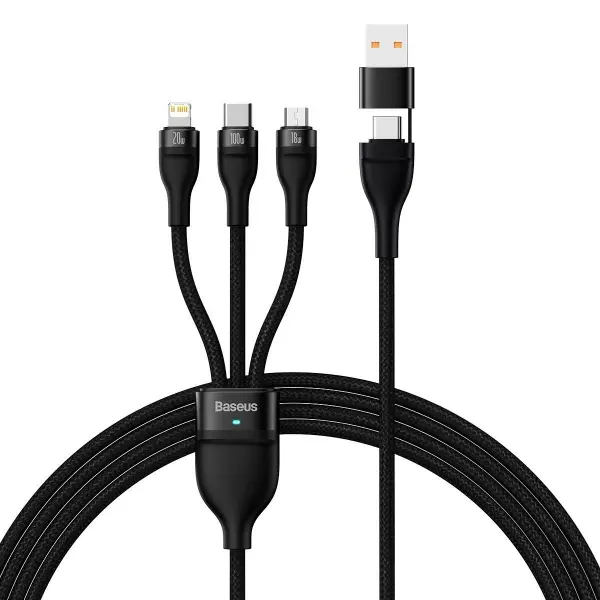 Cablu Incarcare USB-A / USB-C - Lightning / microUSB / USB-C Baseus Flash Series II 3in1, 100W, 1.2m, Negru CASS030101