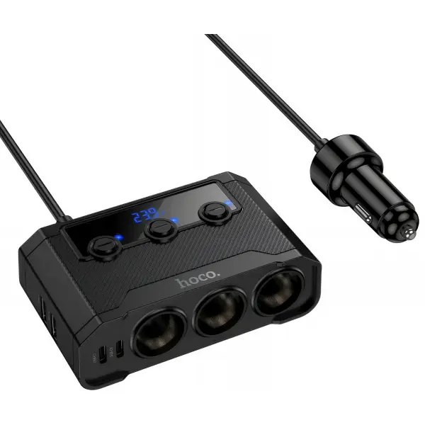 Incarcator Auto HOCO Z64, 15.5W, 3.1A, 2 x USB-A - 2 x USB-C - 3 x Extensie Bricheta, Negru