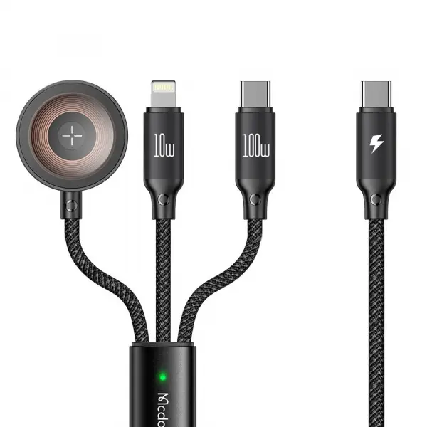 Cablu Incarcare USB-C - Lightning / USB-C / QI McDodo CA-4940 3in1, 100W, 1.2m, Negru