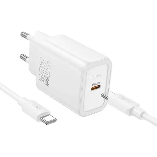Incarcator Retea Cu Cablu Lightning HOCO N60, 20W, 3A, 1 x USB-C (Alb)