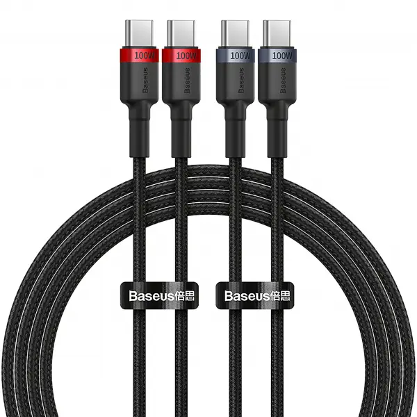 Cablu Date si Incarcare USB-C - USB-C Baseus Cafule, 100W, 1m, Rosu, Set 2 bucati P10318306003-00