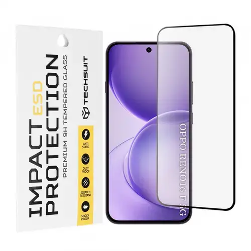Folie de protectie Ecran Techsuit pentru Oppo Reno16 F / Reno16 FS, Sticla Securizata, Full Glue, Neagra