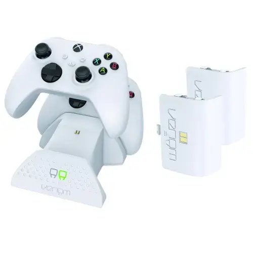 Set statie dubla de incarcare, 2 Baterii reincarcabile, Venom, VS2871, Compatibilitate Xbox One, Xbox Seriile S & X, 850 mAh, Alb
