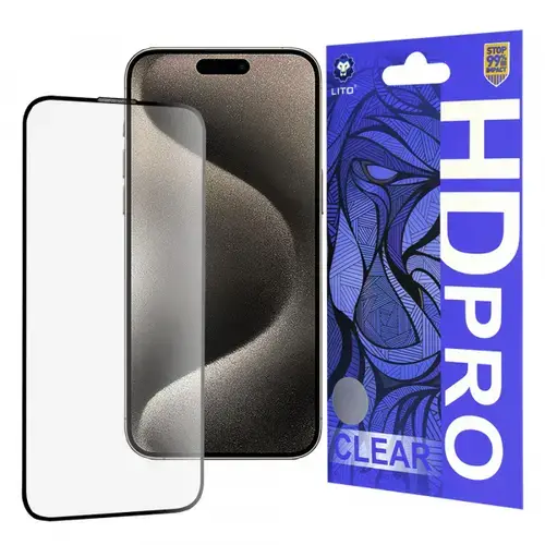 Folie de protectie Ecran Lito HD Pro Clear pentru Apple iPhone 15 Pro Max, Sticla Securizata, Full Glue (Transparent/Negru)