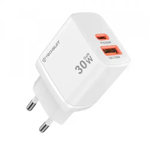 Incarcator Retea Techsuit CH1 Duonix, 30W, 3A, 1 x USB-A - 1 x USB-C (Alb)