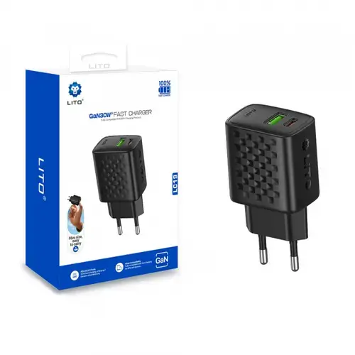 Incarcator Retea Lito LC19, 30W, 3A, 1 x USB-A - 1 x USB-C (Negru)